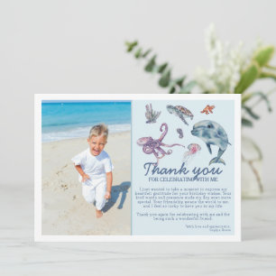 Tarjeta De Agradecimiento Cumpleaños infantil moderno bajo el mar con foto