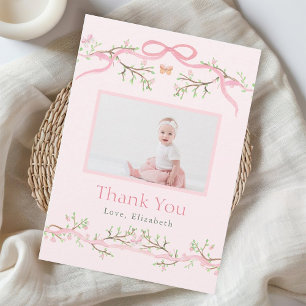 Tarjeta De Agradecimiento Cumpleaños Jardín de Primavera Rosa y Verde Foto 1