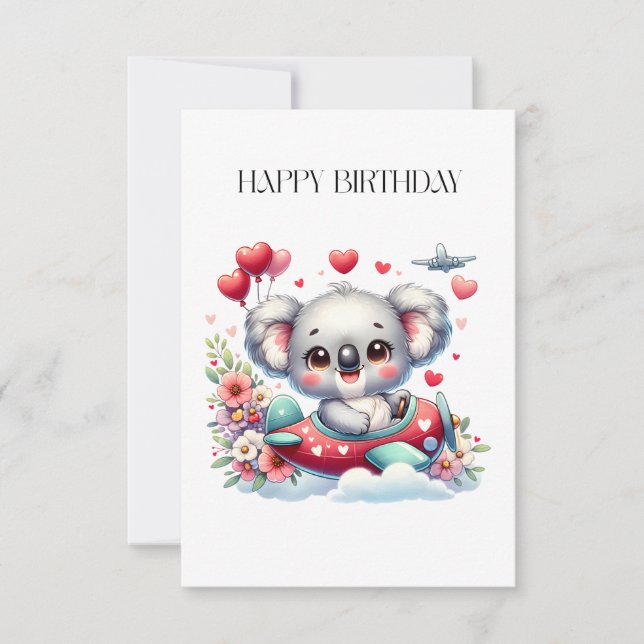 Tarjeta De Agradecimiento Cumpleaños Koala Piloto (Anverso)