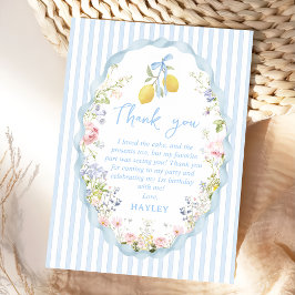 Tarjeta De Agradecimiento Cumpleaños Limón Lazo Azul Niñas