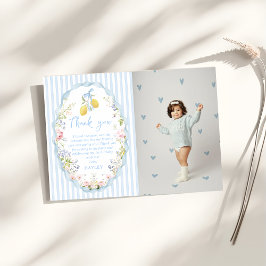 Tarjeta De Agradecimiento Cumpleaños Limón Lazo Azul Niñas