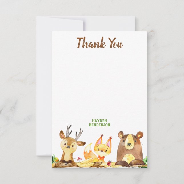 Tarjeta De Agradecimiento Cumpleaños lindo de la acuarela de las criaturas (Anverso)