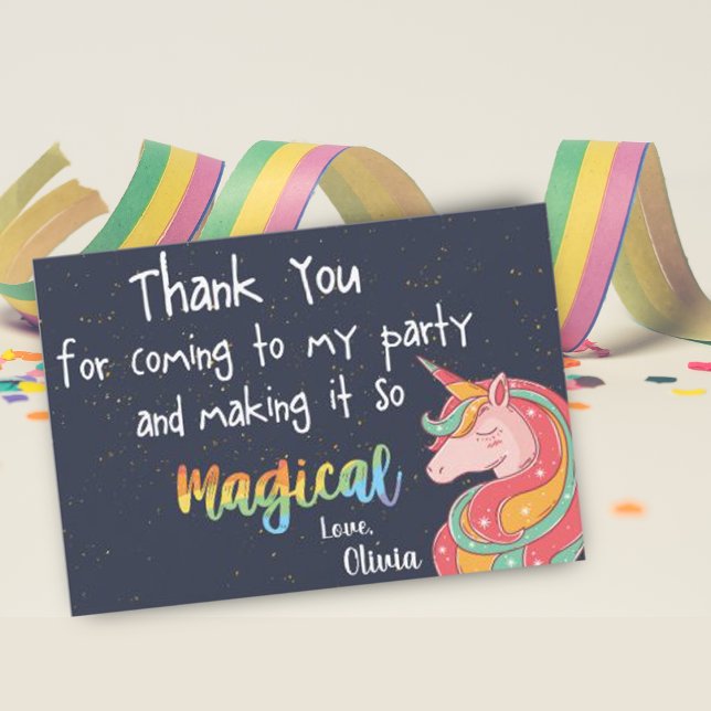 Tarjeta De Agradecimiento Cumpleaños Mágico Arcoíris Unicornio Brillante (Magical Rainbow Unicorn Sparkle Birthday Thank You Card)