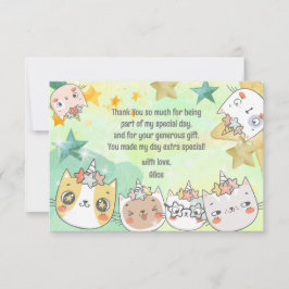 Tarjeta De Agradecimiento Cumpleaños mágico de gatunicornio kawaii para niño