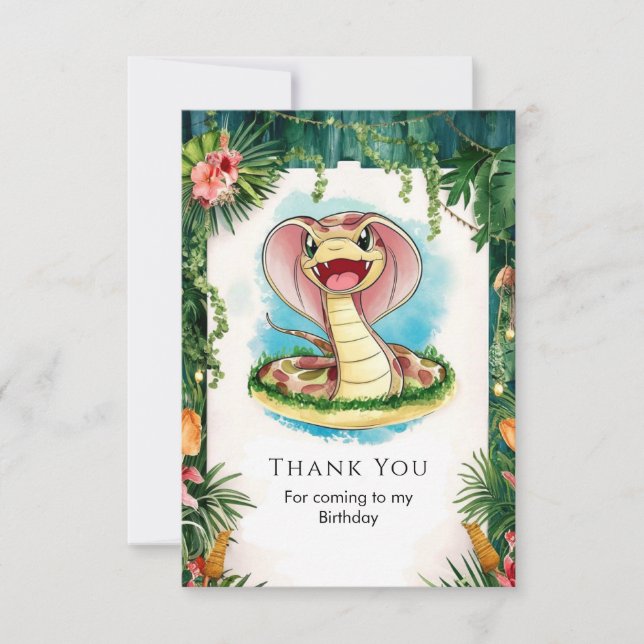 Tarjeta De Agradecimiento Cumpleaños Mágico de la Serpiente para Niños (Anverso)