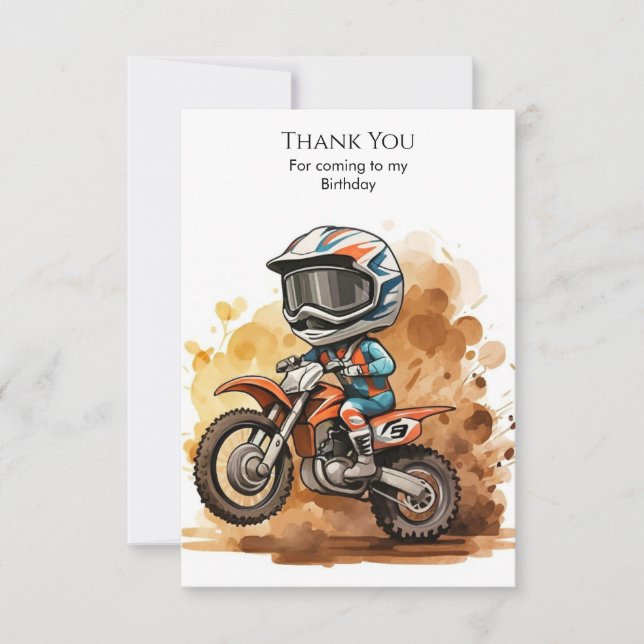 Tarjeta De Agradecimiento Cumpleaños mágico de los niños en motocicleta (Anverso)