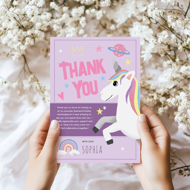 Tarjeta De Agradecimiento Cumpleaños mágico de niñas unicornio púrpura para  (Subido por el creador)