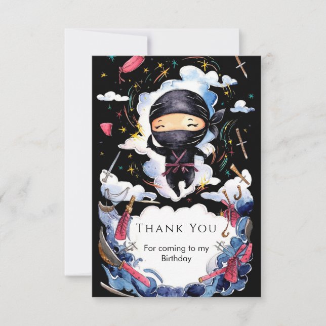 Tarjeta De Agradecimiento Cumpleaños Mágico de Ninja Personalizado (Anverso)