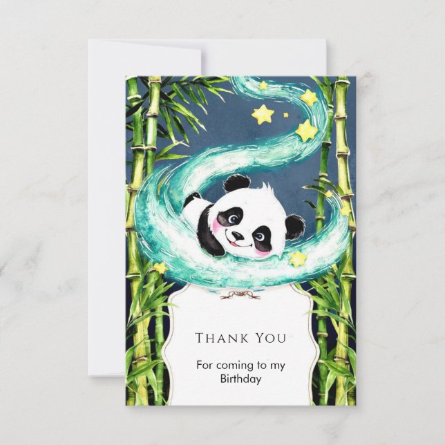 Tarjeta De Agradecimiento Cumpleaños Mágico de Panda Simple Pastel (Anverso)