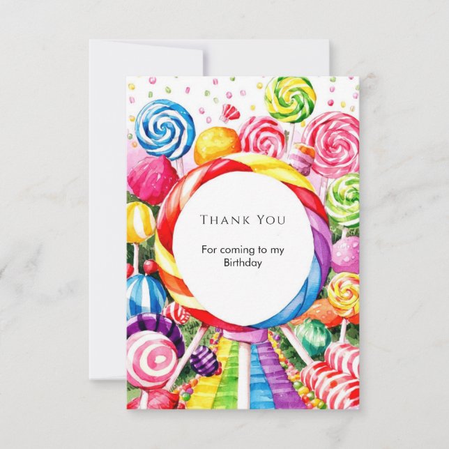 Tarjeta De Agradecimiento Cumpleaños Mágico de Pastel Candyland (Anverso)