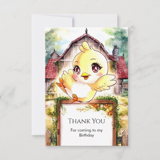 Tarjeta De Agradecimiento Cumpleaños mágico de pollo (Anverso)