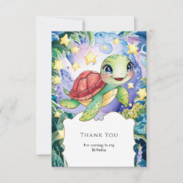 Tarjeta De Agradecimiento Cumpleaños Mágico de Tortuga Acuarela Pastel