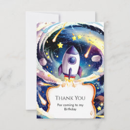 Tarjeta De Agradecimiento Cumpleaños mágico del cohete galáctico