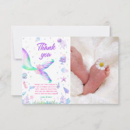 Tarjeta De Agradecimiento Cumpleaños mágico morado rosado de la sirena