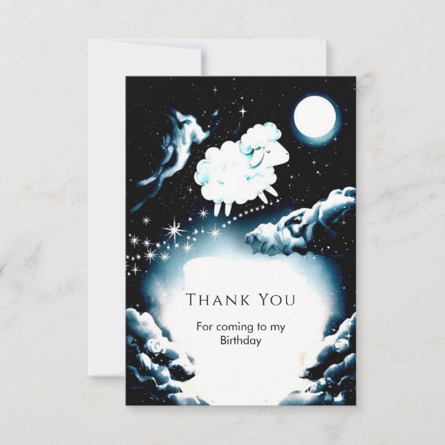 Tarjeta De Agradecimiento Cumpleaños Mágico Personalizado de Oveja (Anverso)
