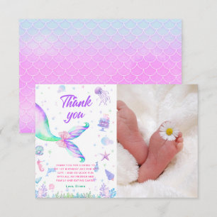 Tarjeta De Agradecimiento Cumpleaños Mágico Sirena Rosa Púrpura
