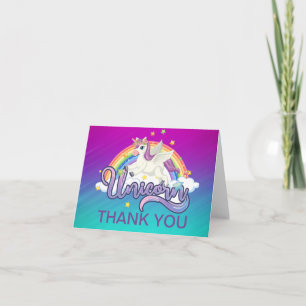 Tarjeta De Agradecimiento Cumpleaños Mágico Unicornio Arcoíris Caprichoso