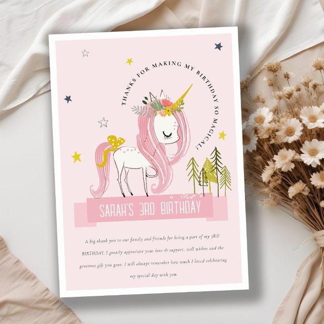 Tarjeta De Agradecimiento Cumpleaños mágico unicornio lila rosa rubor foto (Subido por el creador)