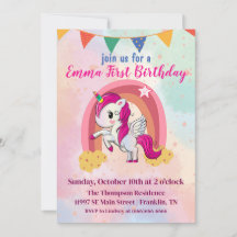 Cumpleaños Mágico Unicornios Acuarela Rosa 1er