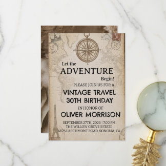 Tarjeta De Agradecimiento Cumpleaños Mapa de Viaje Vintage Aventura Comienza