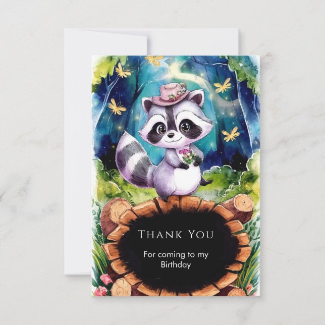 Tarjeta De Agradecimiento Cumpleaños Mapache Boho Colorido (Anverso)