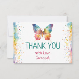 Tarjeta De Agradecimiento Cumpleaños Mariposa Arcoíris Revolotea 1er