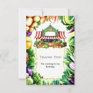 Tarjeta De Agradecimiento Cumpleaños Mercado de Granjeros Verduras Niños