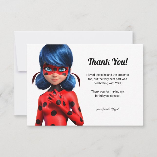 Tarjeta De Agradecimiento Cumpleaños milagroso del Chica Ladybug (Anverso)
