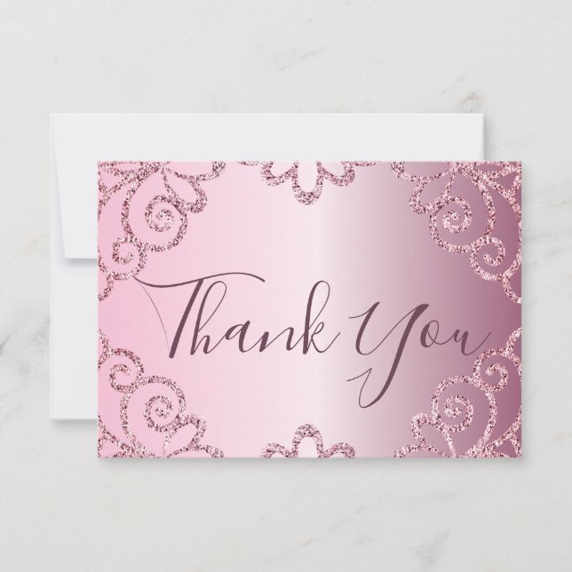 Tarjeta De Agradecimiento Cumpleaños moderno 21 con brillo rosa (Anverso)