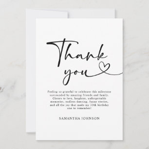 Tarjeta De Agradecimiento Cumpleaños moderno de 30 años en negro y blanco