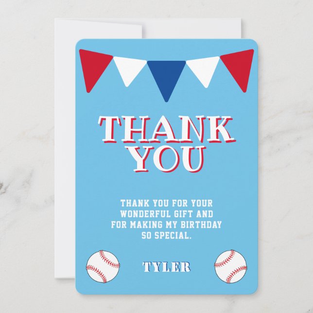 Tarjeta De Agradecimiento Cumpleaños moderno de béisbol para niños lindos (Anverso)