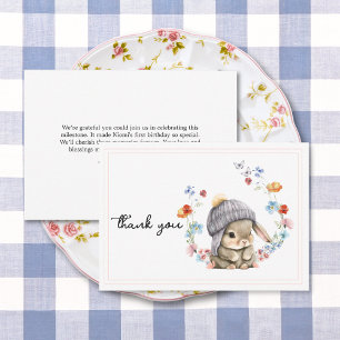 Tarjeta De Agradecimiento Cumpleaños moderno de conejo lindo con flores silv