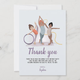Tarjeta De Agradecimiento Cumpleaños moderno de niñas en morado de gimnasia
