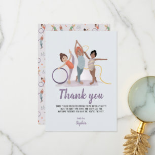 Tarjeta De Agradecimiento Cumpleaños moderno de niñas gimnasia morado