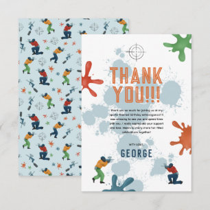 Tarjeta De Agradecimiento Cumpleaños moderno de niños en azul paintball