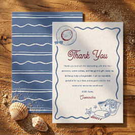 Tarjeta De Agradecimiento Cumpleaños moderno de playa de verano con azul y r