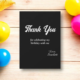 Tarjeta De Agradecimiento Cumpleaños Moderno Elegante Simple en Blanco y Neg