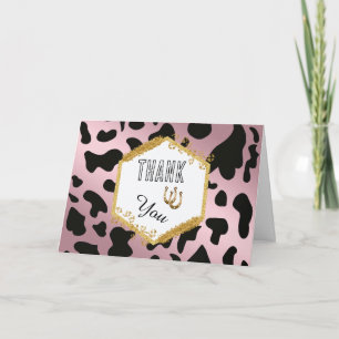 Tarjeta De Agradecimiento Cumpleaños Moderno Rodeo Rosa Dorado Estampa Vaca