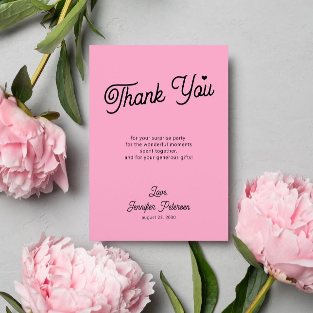Tarjeta De Agradecimiento Cumpleaños moderno rosa y negro (Subido por el creador)