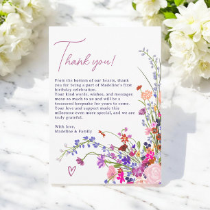 Tarjeta De Agradecimiento Cumpleaños moderno y lindo con flores silvestres 1