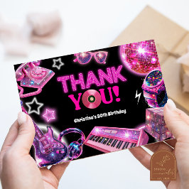 Tarjeta De Agradecimiento Cumpleaños Neon Regreso a los 80