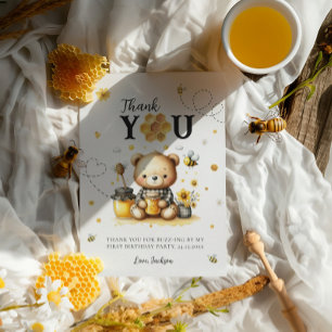 Tarjeta De Agradecimiento Cumpleaños neutral de abeja de Honey Bear Bee