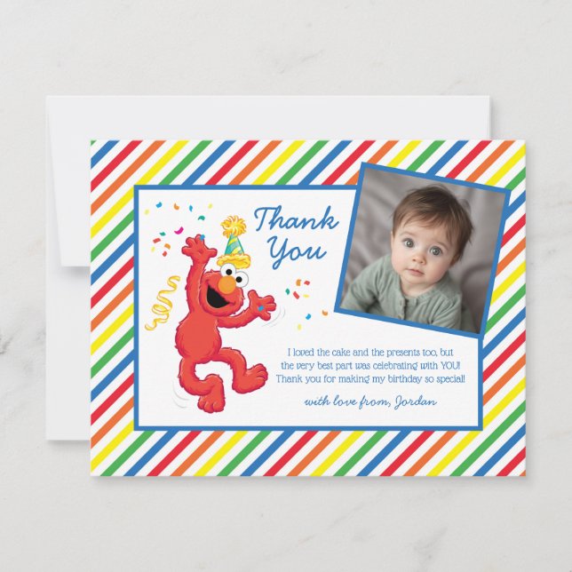 Tarjeta De Agradecimiento Cumpleaños neutral de Elmo (Anverso)