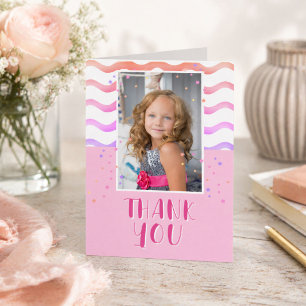Tarjeta De Agradecimiento Cumpleaños Niña Niños Estrellas Rosadas Coloridas 
