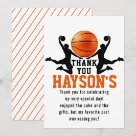 Tarjeta De Agradecimiento Cumpleaños niño 5 años partido de baloncesto naran