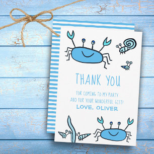Tarjeta De Agradecimiento Cumpleaños Niño Animales Marinos Cangrejo Azul Ado