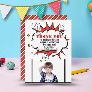 Tarjeta De Agradecimiento Cumpleaños Niño Burbuja de Hablado Cómic Superhéro