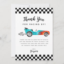 Tarjeta De Agradecimiento Cumpleaños Niño Coche de Carreras Azul