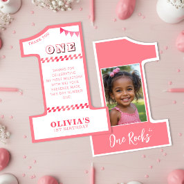 Tarjeta De Agradecimiento Cumpleaños número 1 de niñas en rosa una foto