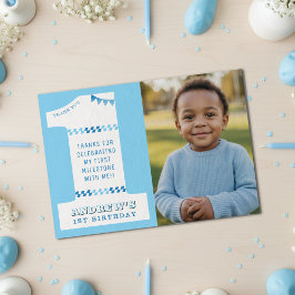 Tarjeta De Agradecimiento Cumpleaños número 1 Niño Azul Una Foto